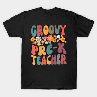 Groovy Pre K Teacher Retro Design Preschool Teaching T-Shirt